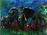 Leroy Neiman Famous Paintings - Elephant Stampede